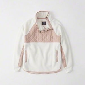 A&F asymmetrical snap pull over pink and white